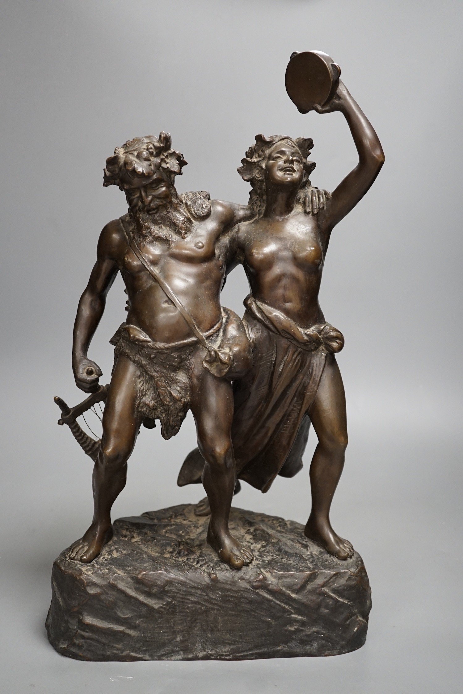 After Carl Brose, a bronze group of Bacchus and a Bacchante, S. Sonntag, Wien Foundry, 43cms high